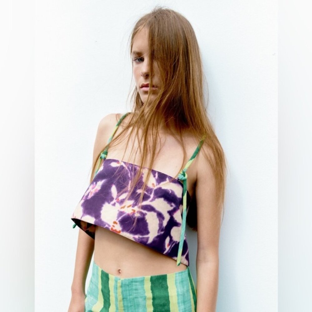Zara Purple and Green Tie-Dye Tank Top